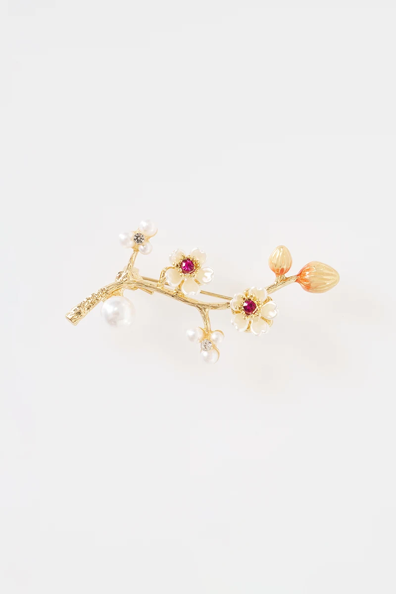 Cherry Branch Brooch Gold