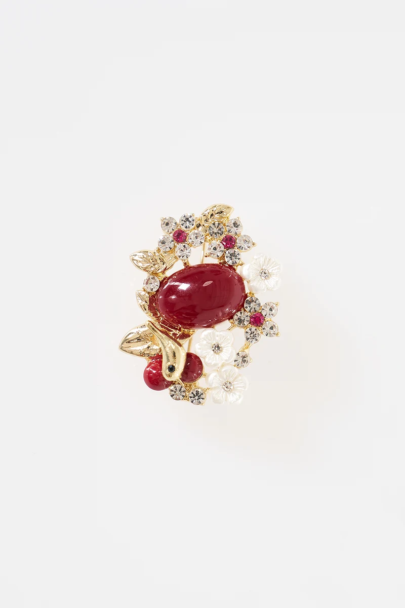 Mother-of-Pearl Flower Brooch Gold