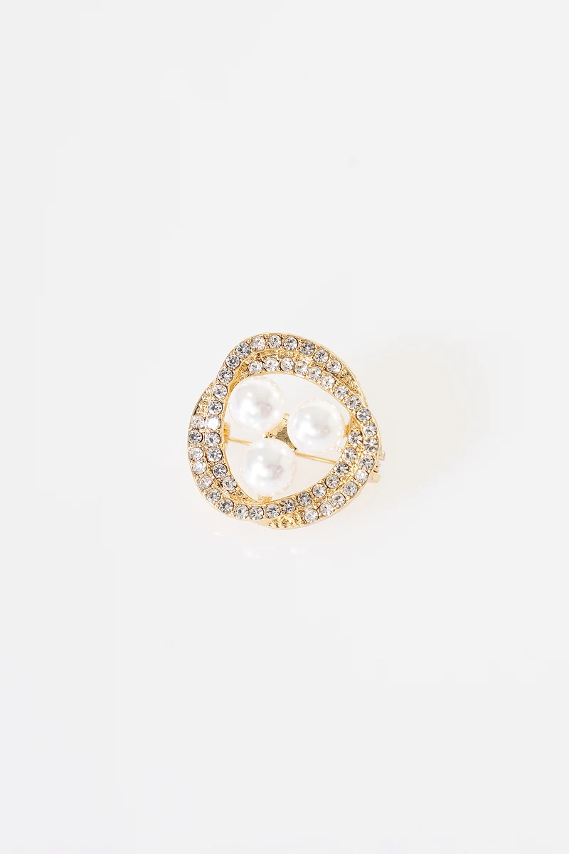 Triple Pearl Detail Brooch Gold