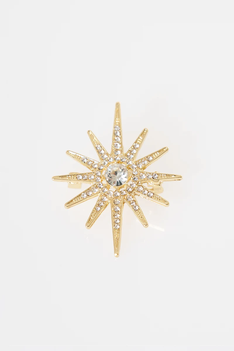 Rhinestone North Star Brooch Gold