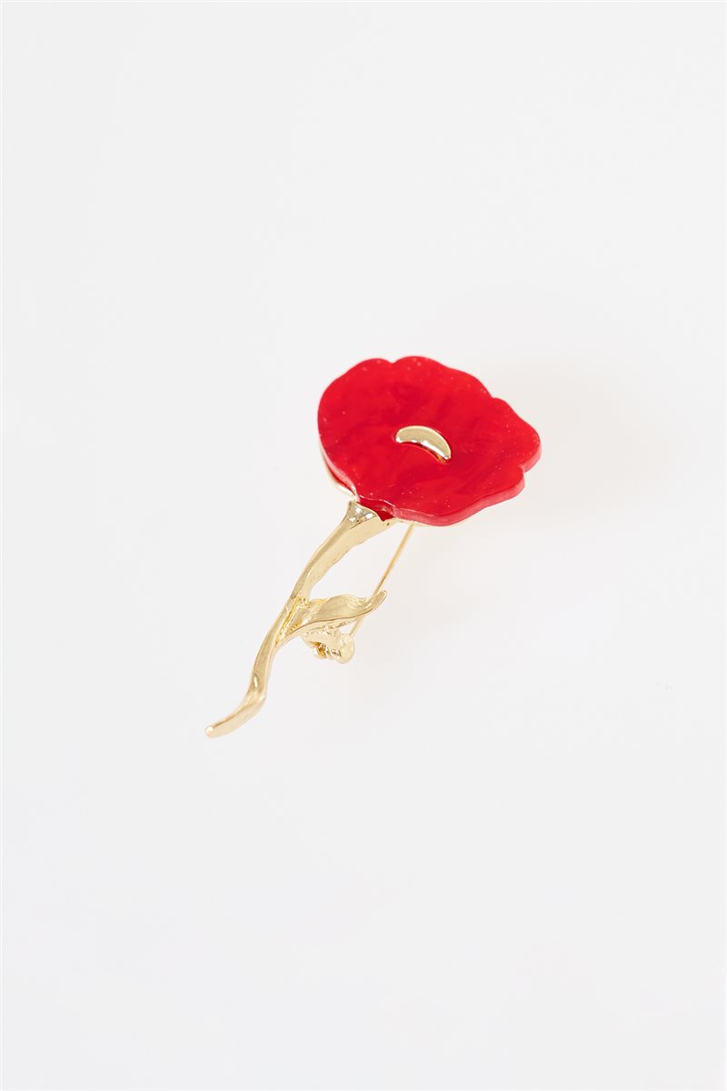 Poppy Flower Brooch Red