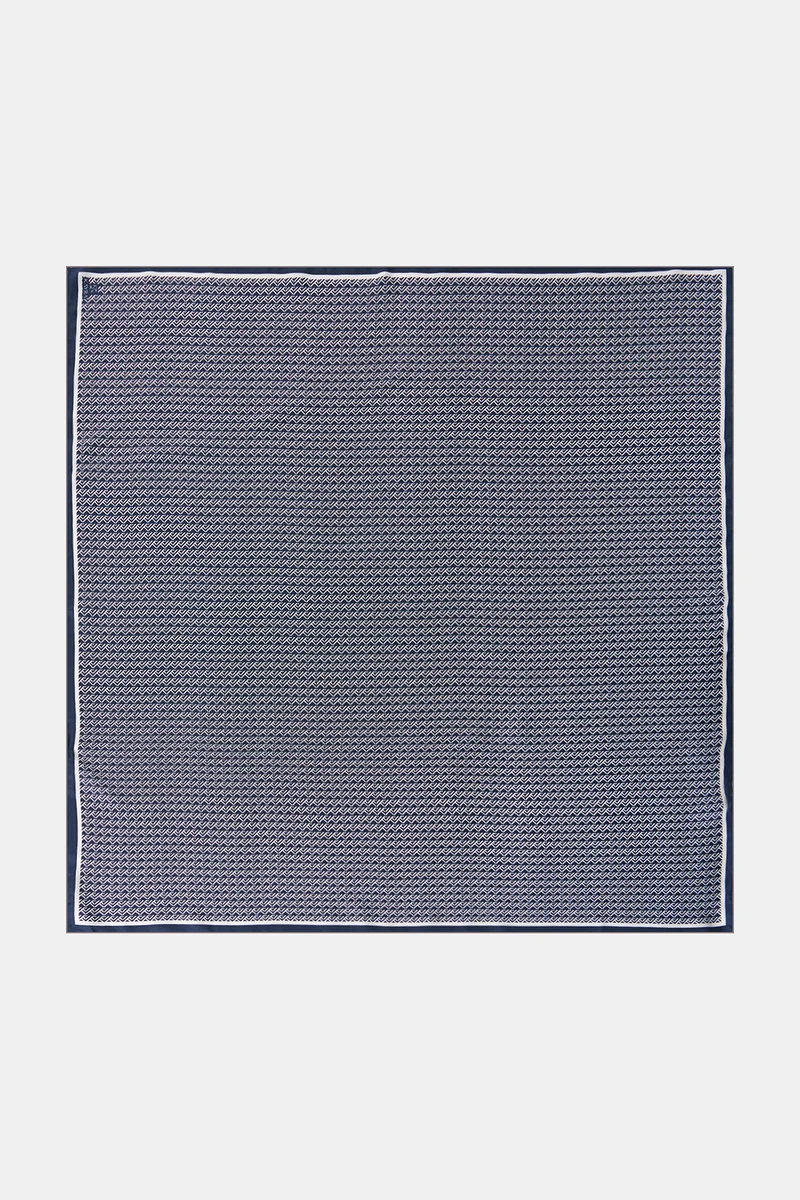 Geometrik Desen İpek Twill Eşarp Lacivert