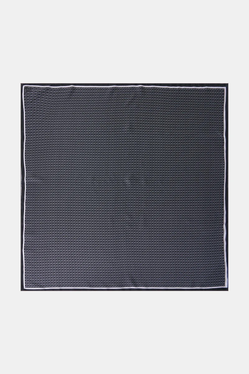 Geometrik Desen İpek Twill Eşarp Siyah