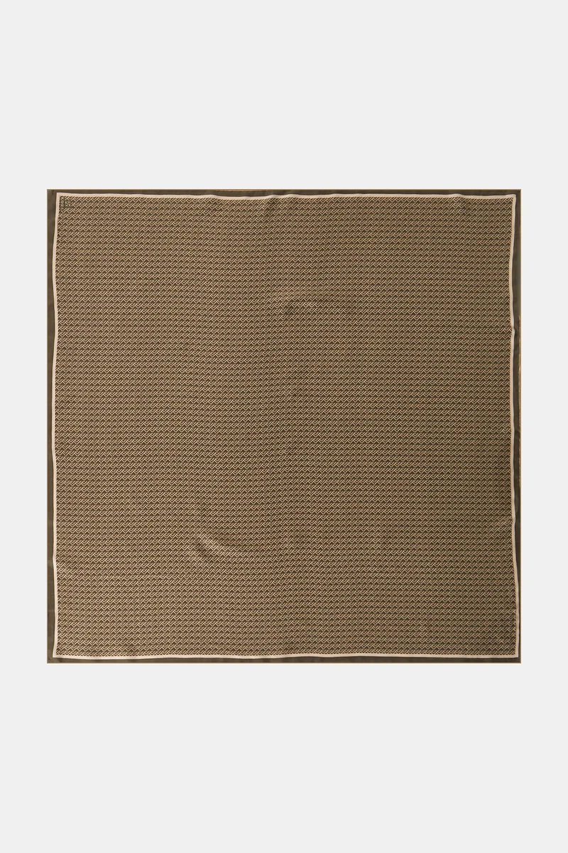 Geometrik Desen İpek Twill Eşarp Haki