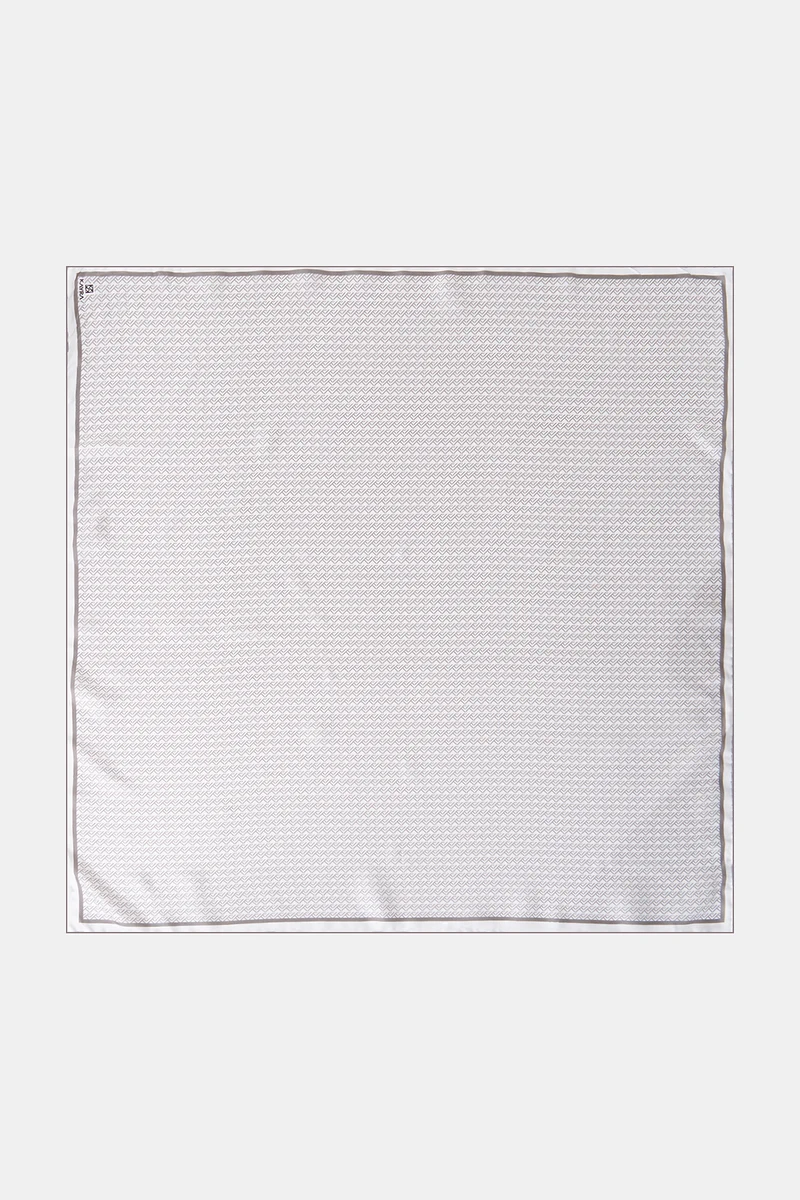 Geometrik Desen İpek Twill Eşarp Açık Gri