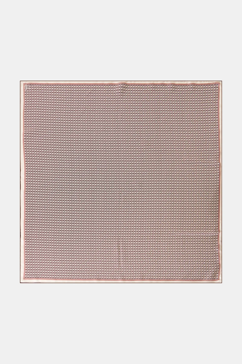 Geometrik Desen İpek Twill Eşarp Açık Bej