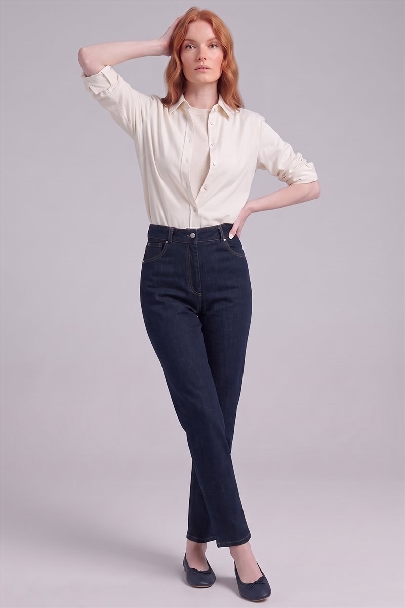 Boru Paça Denim Pantolon Lacivert