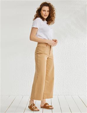 Püsküllü Geniş Paça Kanvas Pantolon Bej