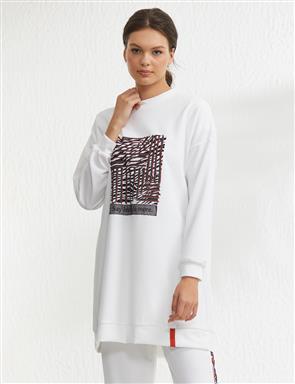 KYR Slogan Baskılı Sıfır Yaka Sweatshirt Ekru