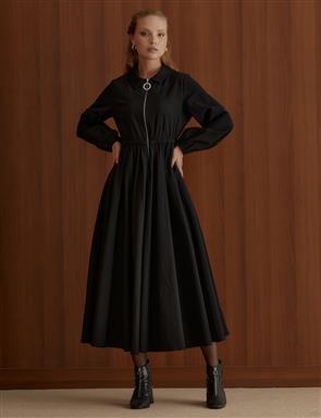 Zipper Closure Embellished Dress Black