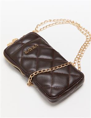 Quilted Wallet Bag Dark Brown