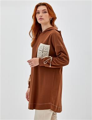 Embroidered Applique Canvas Tunic Coffee