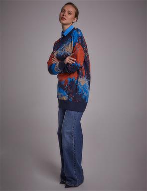 Exclusive Soyut Desen Triko Tunik Lacivert