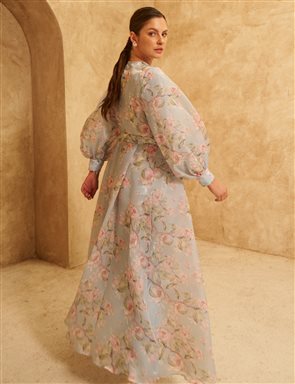 サーモン様⭐︎ FLOWER JACQUARD STRAIGHT DRESS Floral Appliqued Jacquard Dress Ice Blue