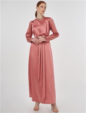 Balloon Sleeve Jacquard Elegant Dress Powder Pink Balloon Sleeve Jacquard Elegant Dress Powder Pink
