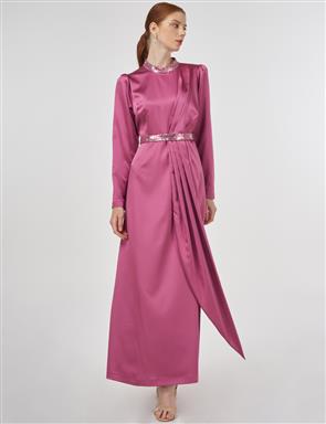 Balloon Sleeve Jacquard Elegant Dress Powder Pink Balloon Sleeve Jacquard Elegant Dress Powder Pink