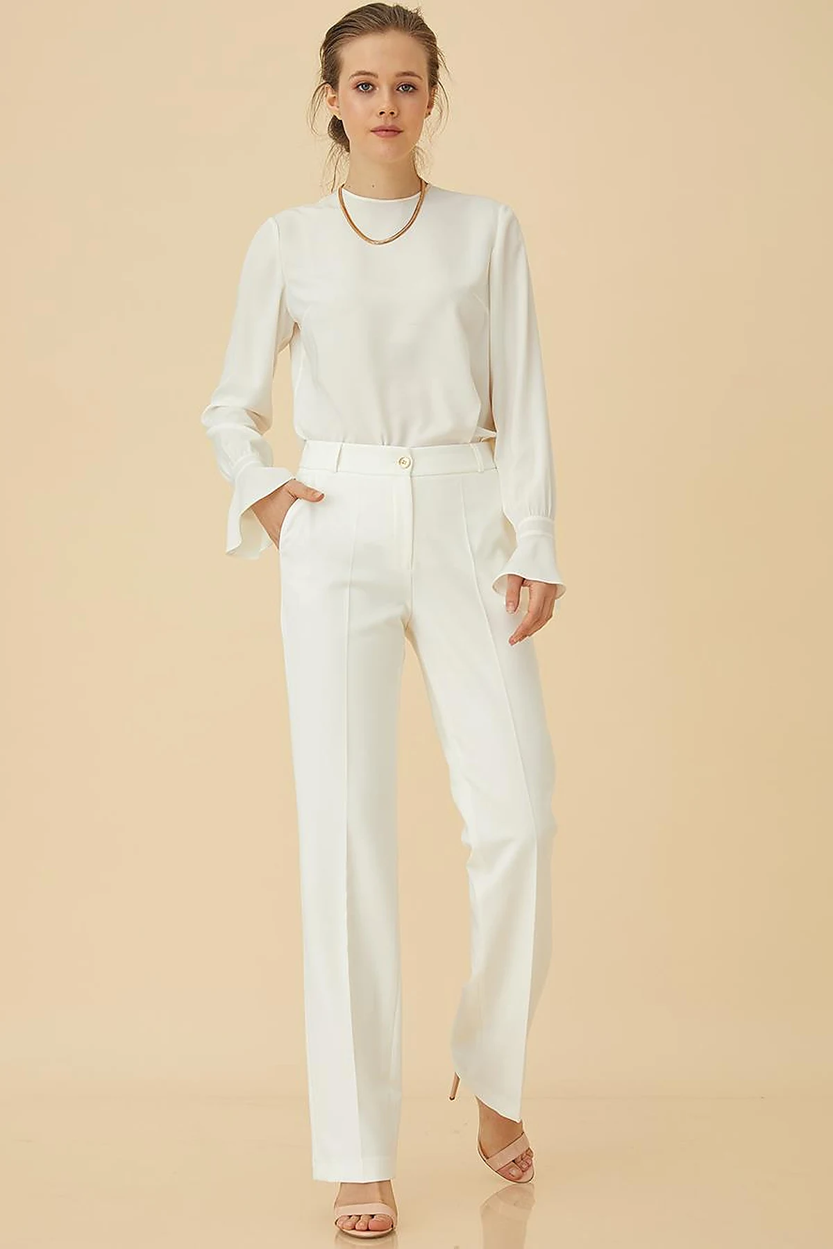 Basic Boru Paça Pantolon Ekru SZ 19502