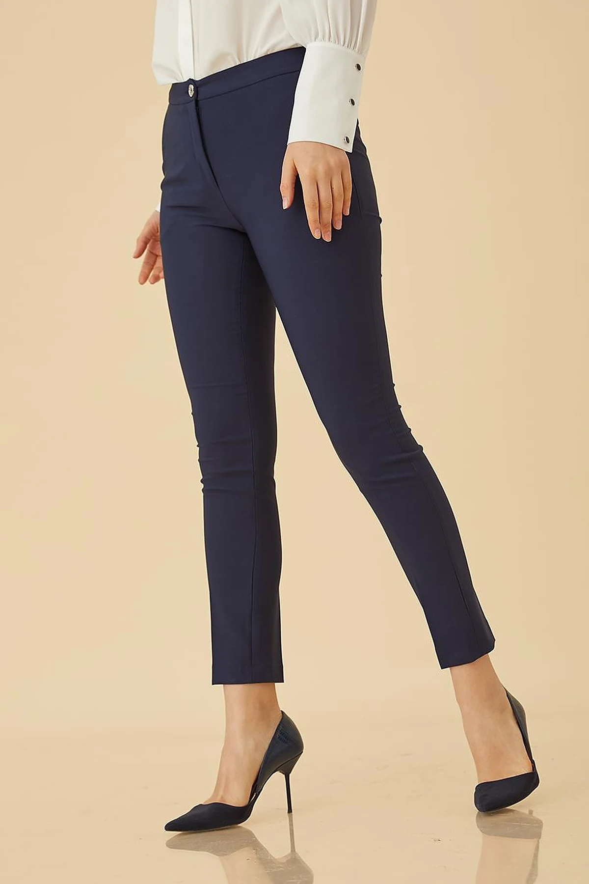 Basic Zippered Trousers Navy