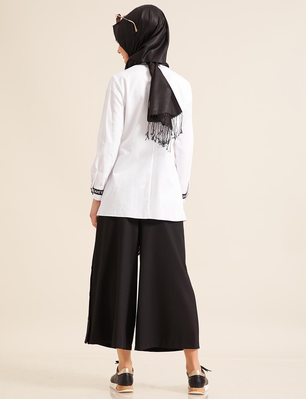 Yazılı Şerit Detaylı Gömlek Beyaz B8 11009