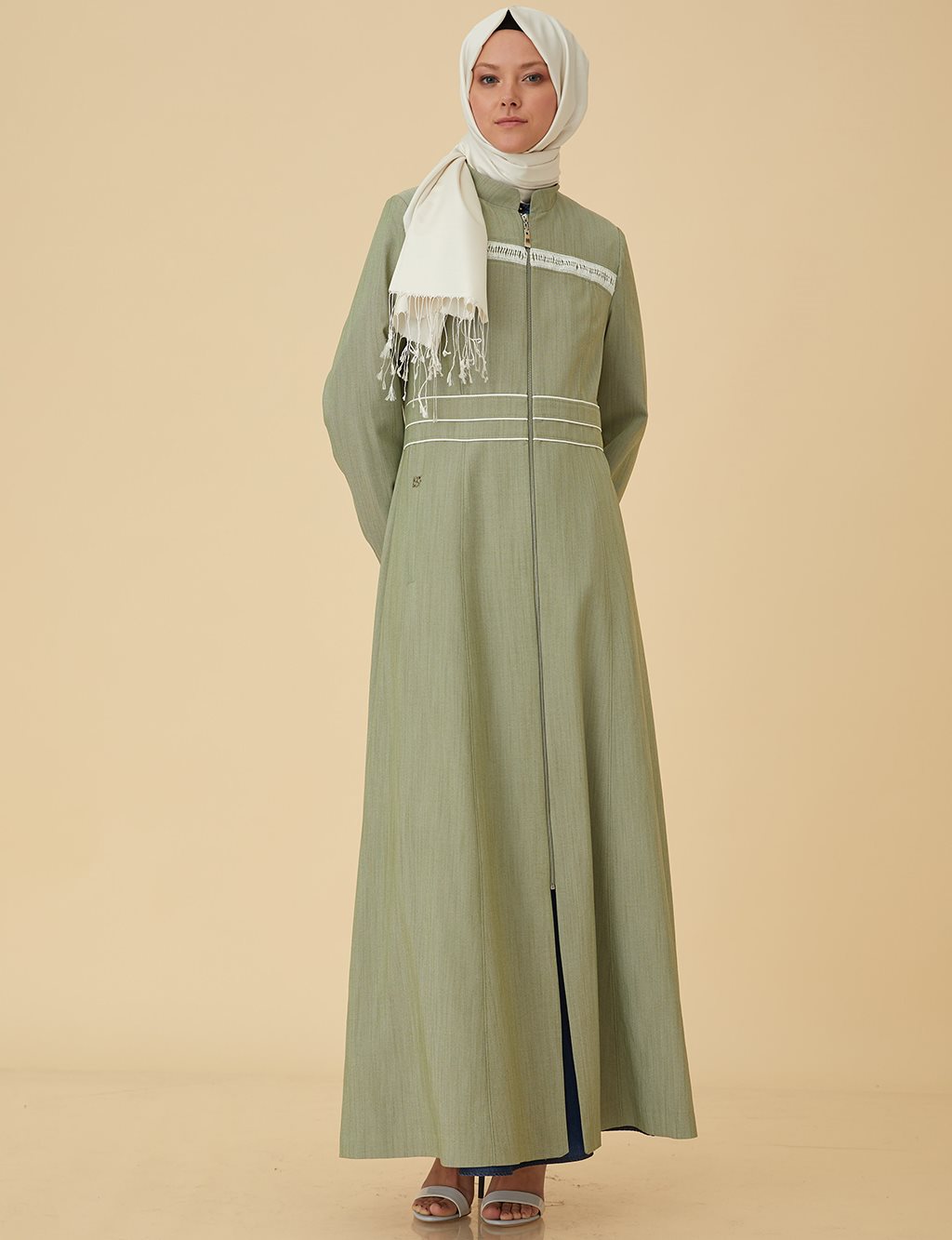 Overcoat with Zipper B9-15059 Green
