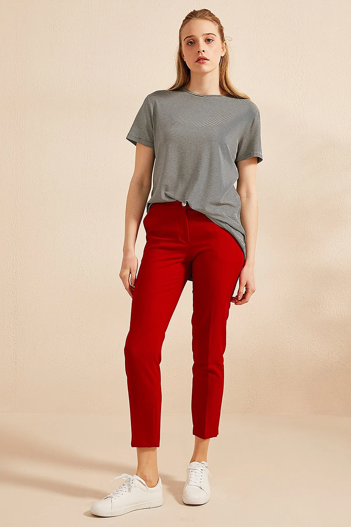 Basic Dar Paça Pantolon Kırmızı
