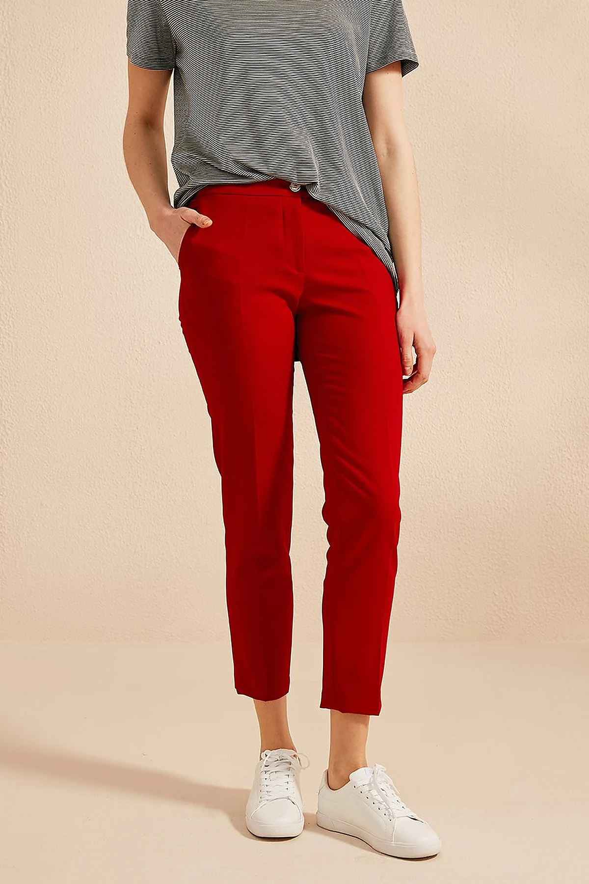 Basic Dar Paça Pantolon Kırmızı