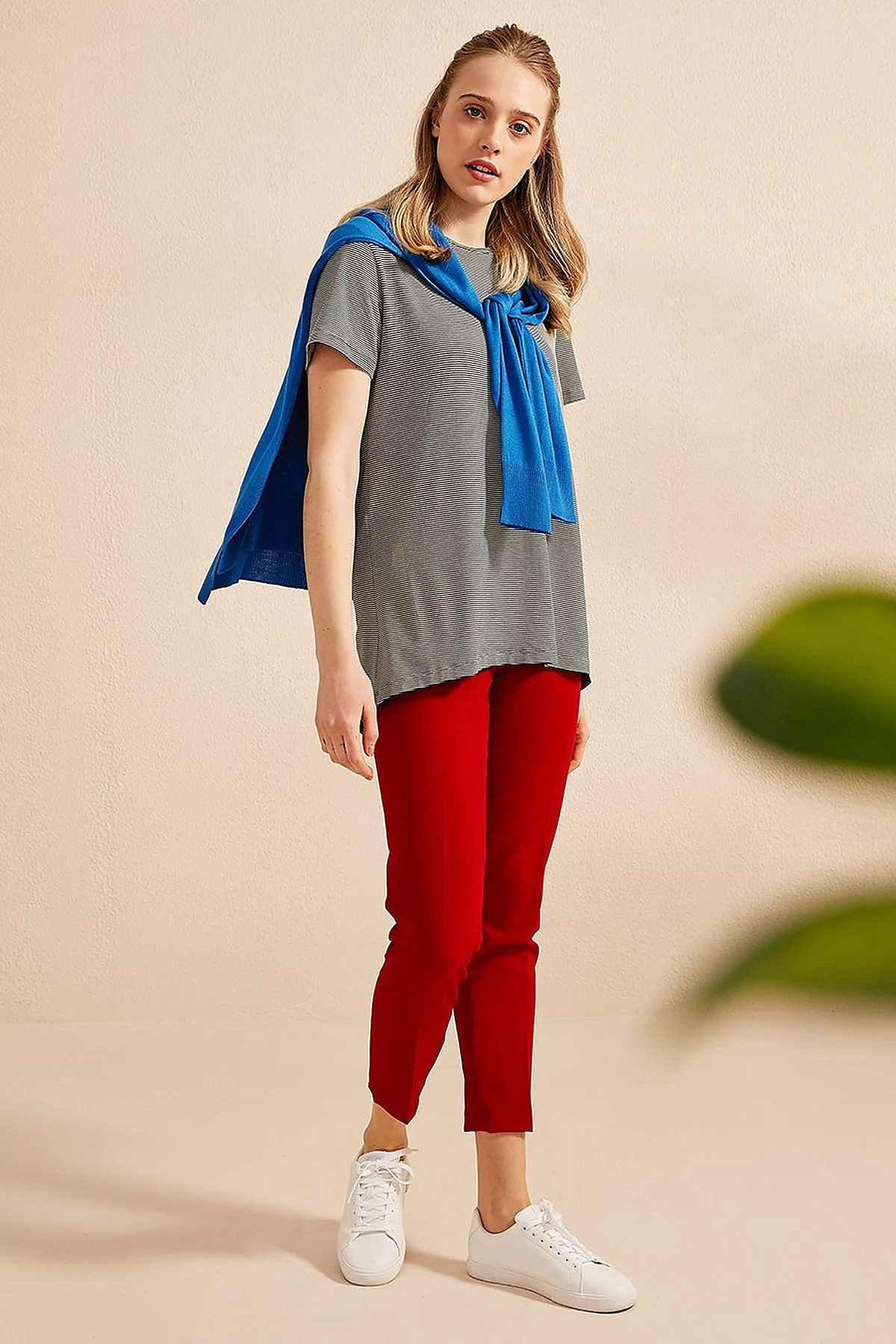 Basic Dar Paça Pantolon Kırmızı