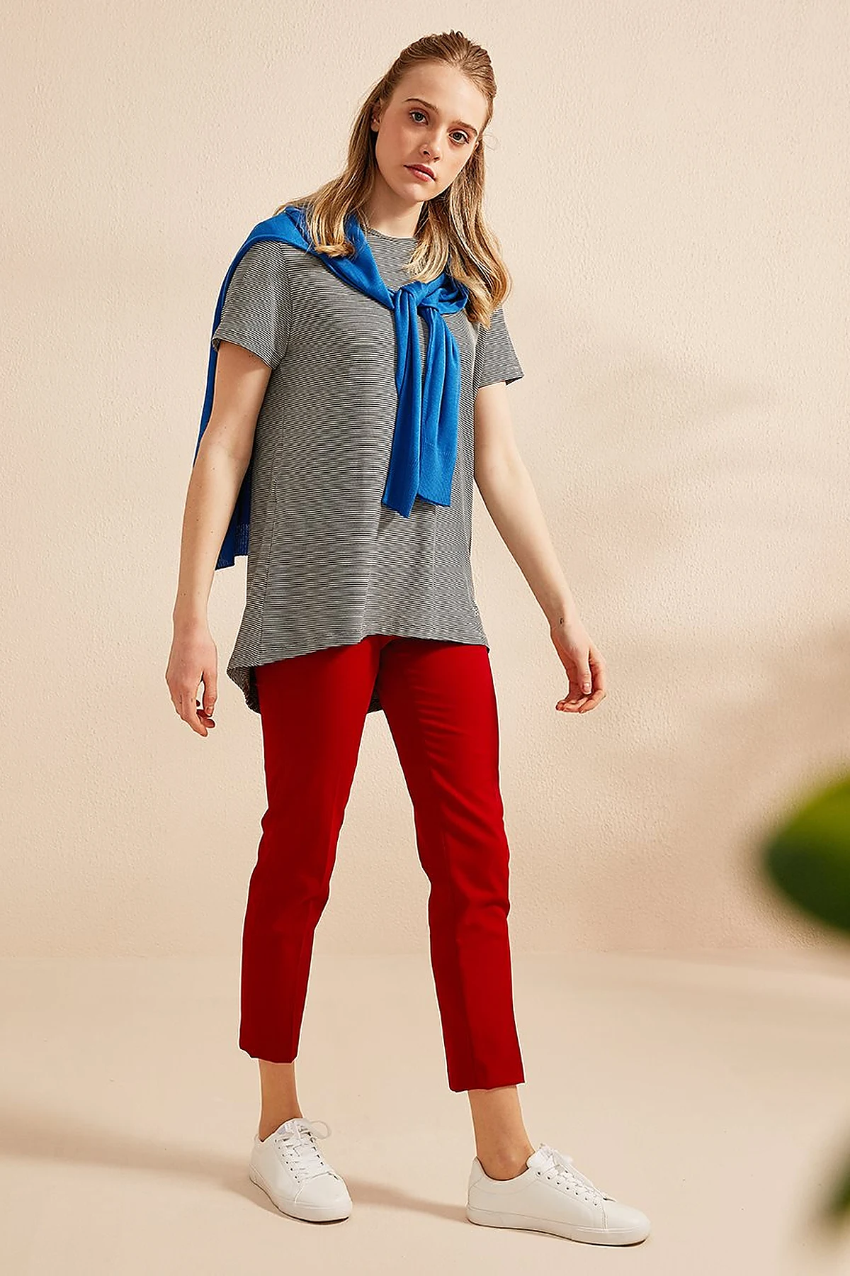 Basic Dar Paça Pantolon Kırmızı