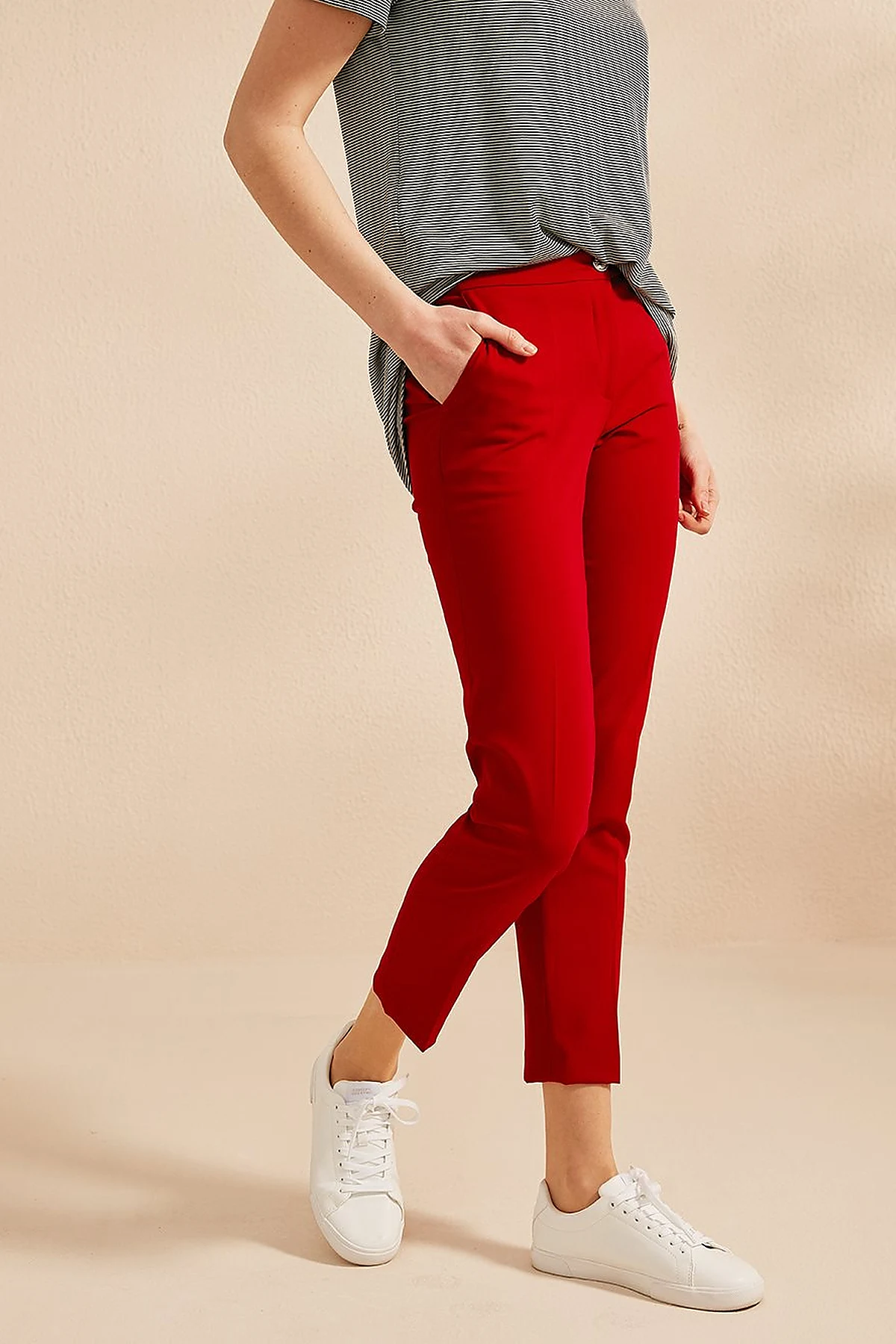 Basic Dar Paça Pantolon Kırmızı