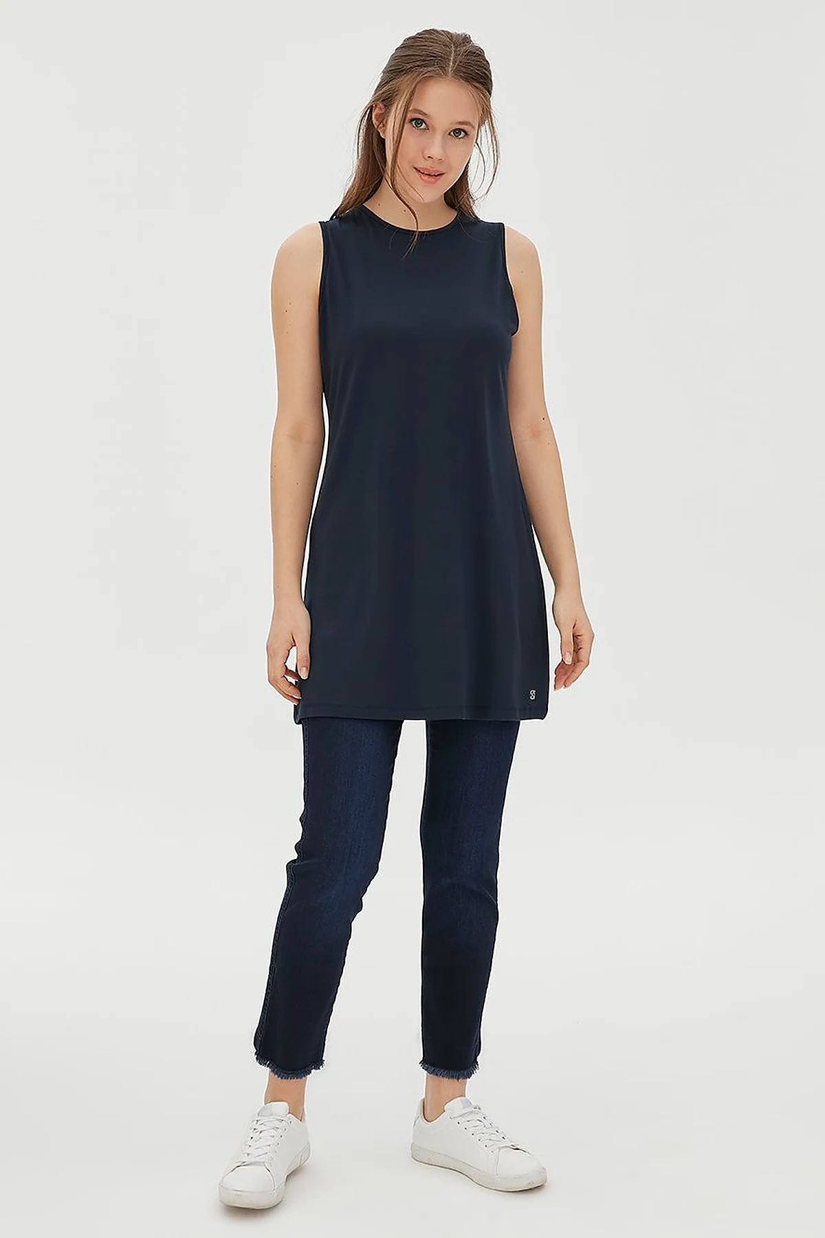 Basic Kolsuz Penye Bluz Lacivert SZ 10505