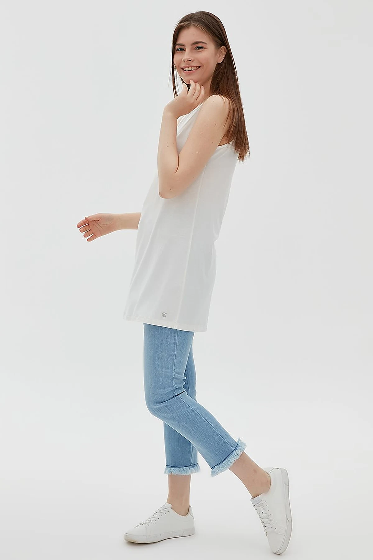 Basic Kolsuz Penye Bluz Ekru SZ 10505