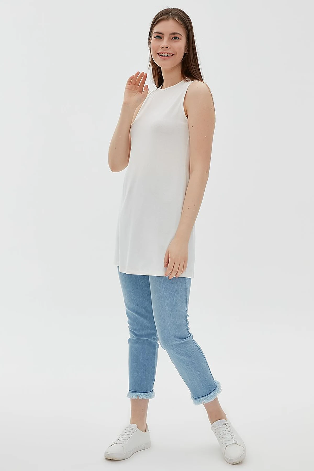 Basic Kolsuz Penye Bluz Ekru SZ 10505