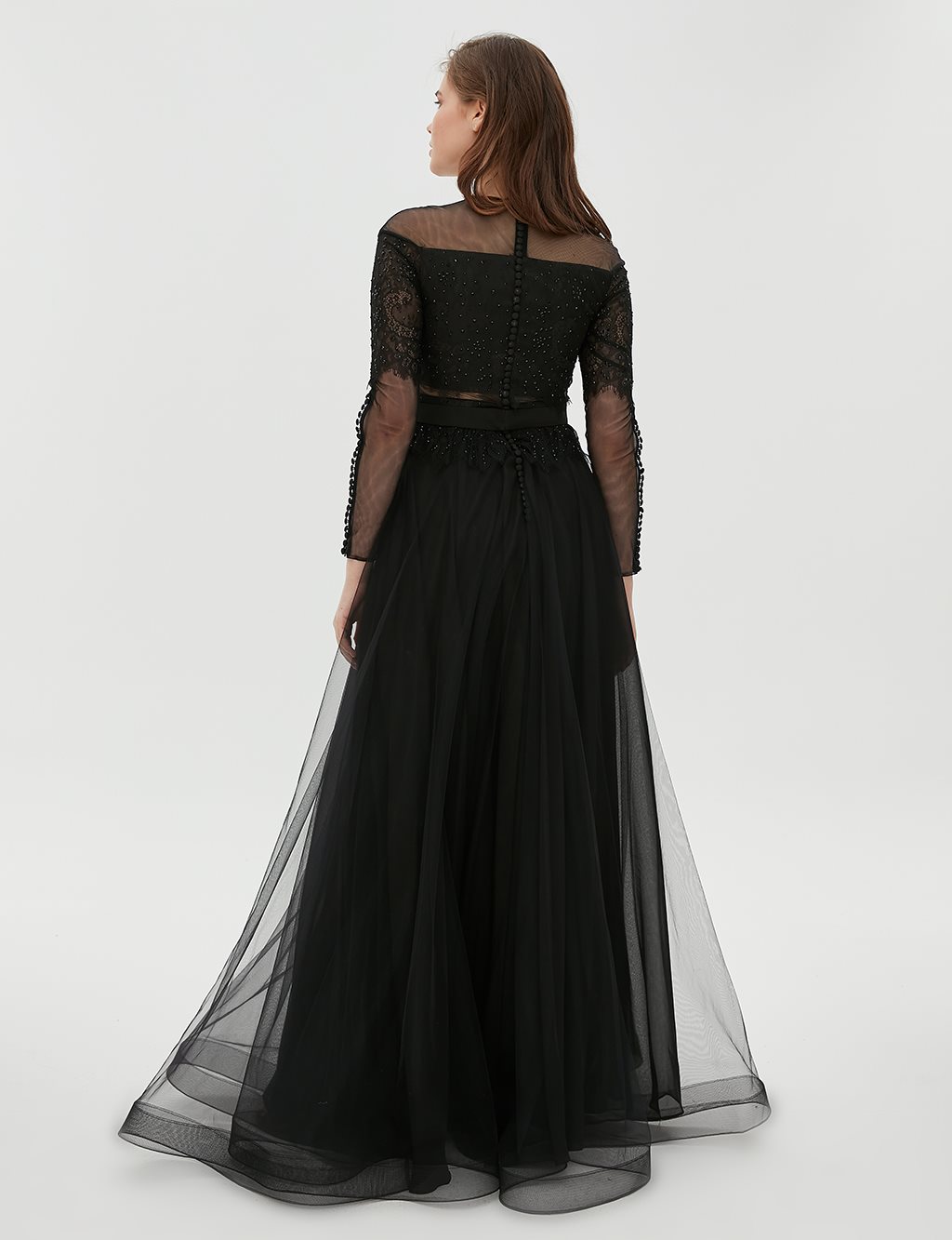 TIARA Organza Detailed Evening Gown B20 26132 Black
