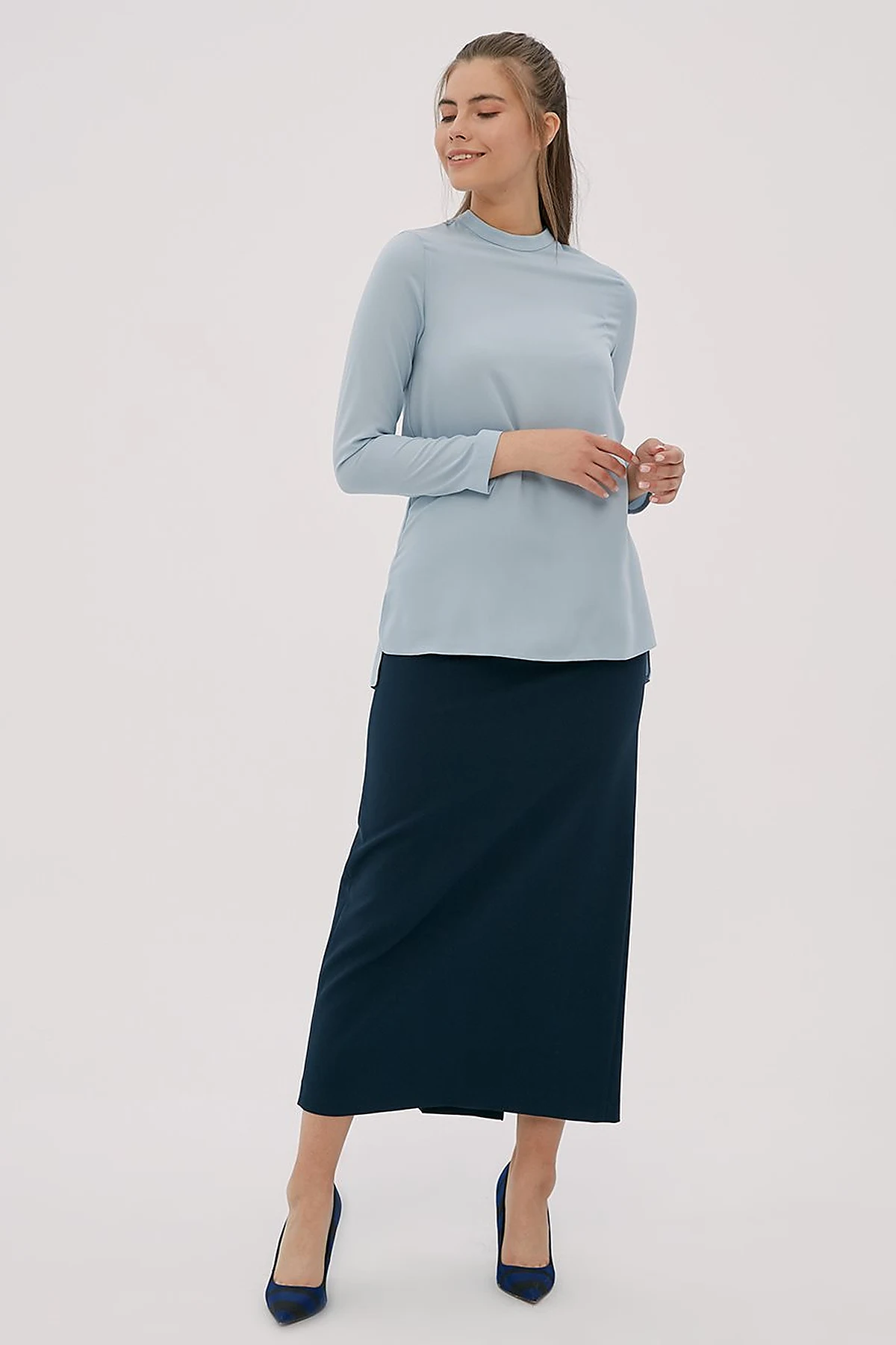 Basic Dik Yaka Bluz Açık Mavi SZ-10500