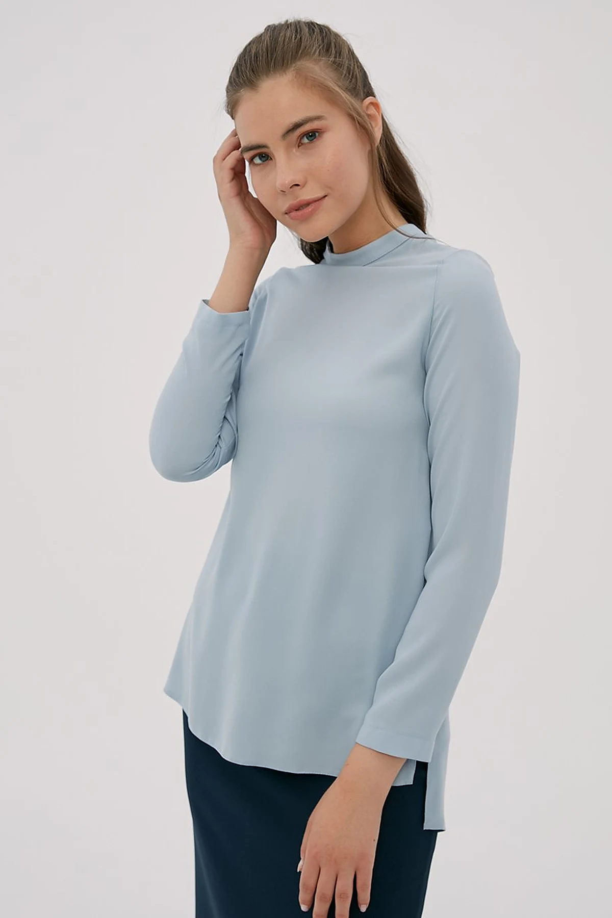 Basic Dik Yaka Bluz Açık Mavi SZ-10500