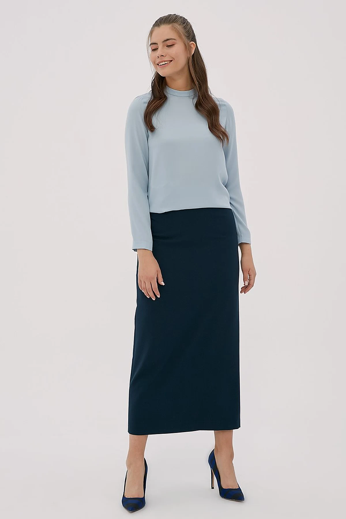 Basic Dik Yaka Bluz Açık Mavi SZ-10500