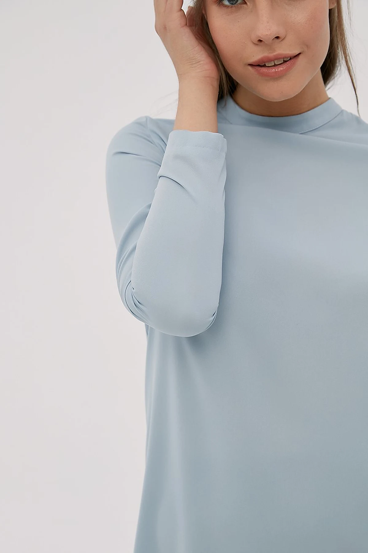 Basic Dik Yaka Bluz Açık Mavi SZ-10500