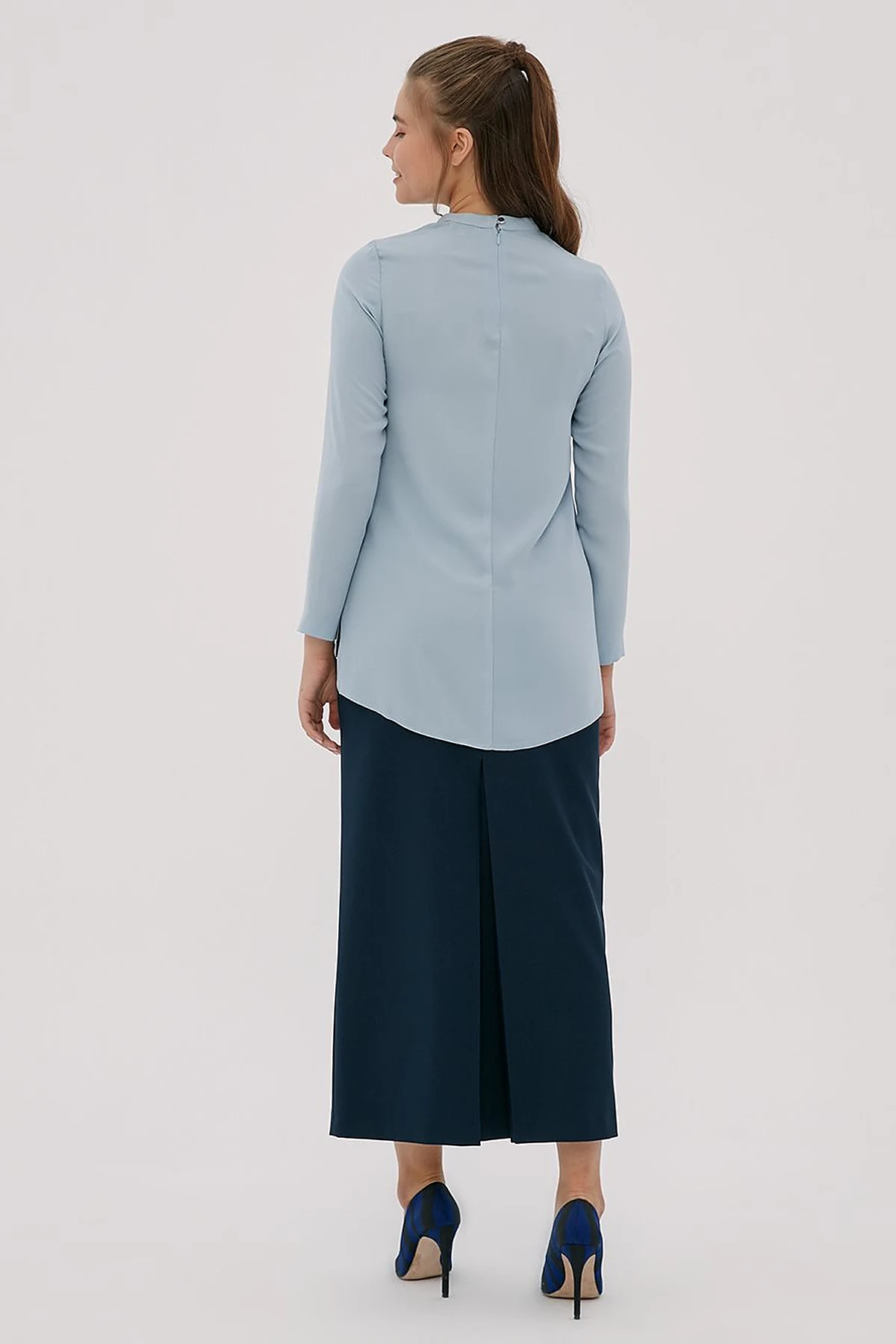 Basic Dik Yaka Bluz Açık Mavi SZ-10500