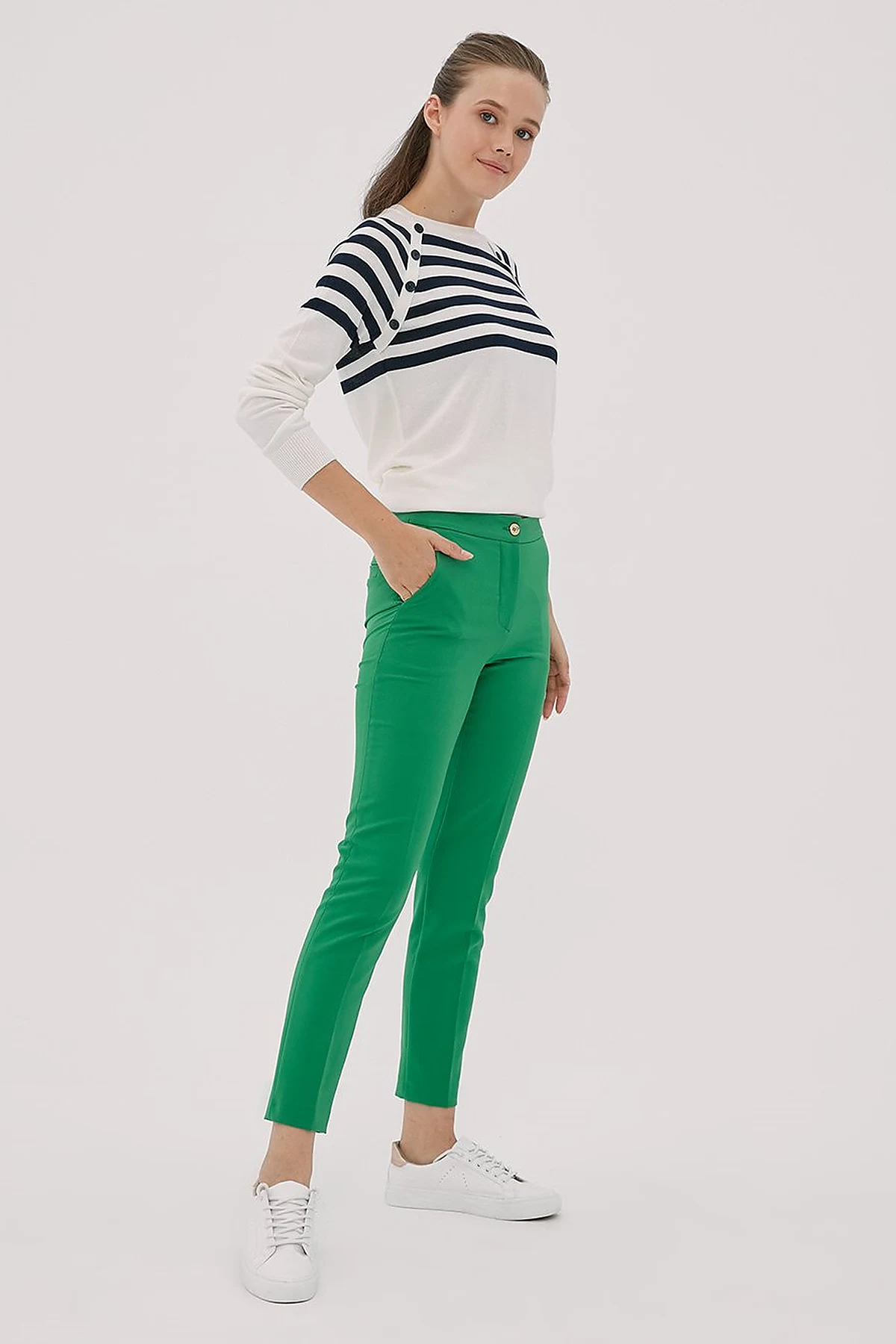 Basic Fermuarlı Pantolon Yeşil