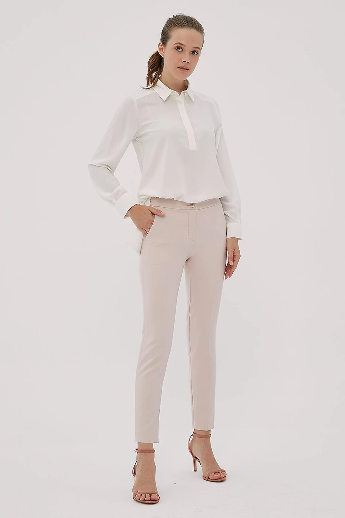 Basic Fermuarlı Pantolon Taş