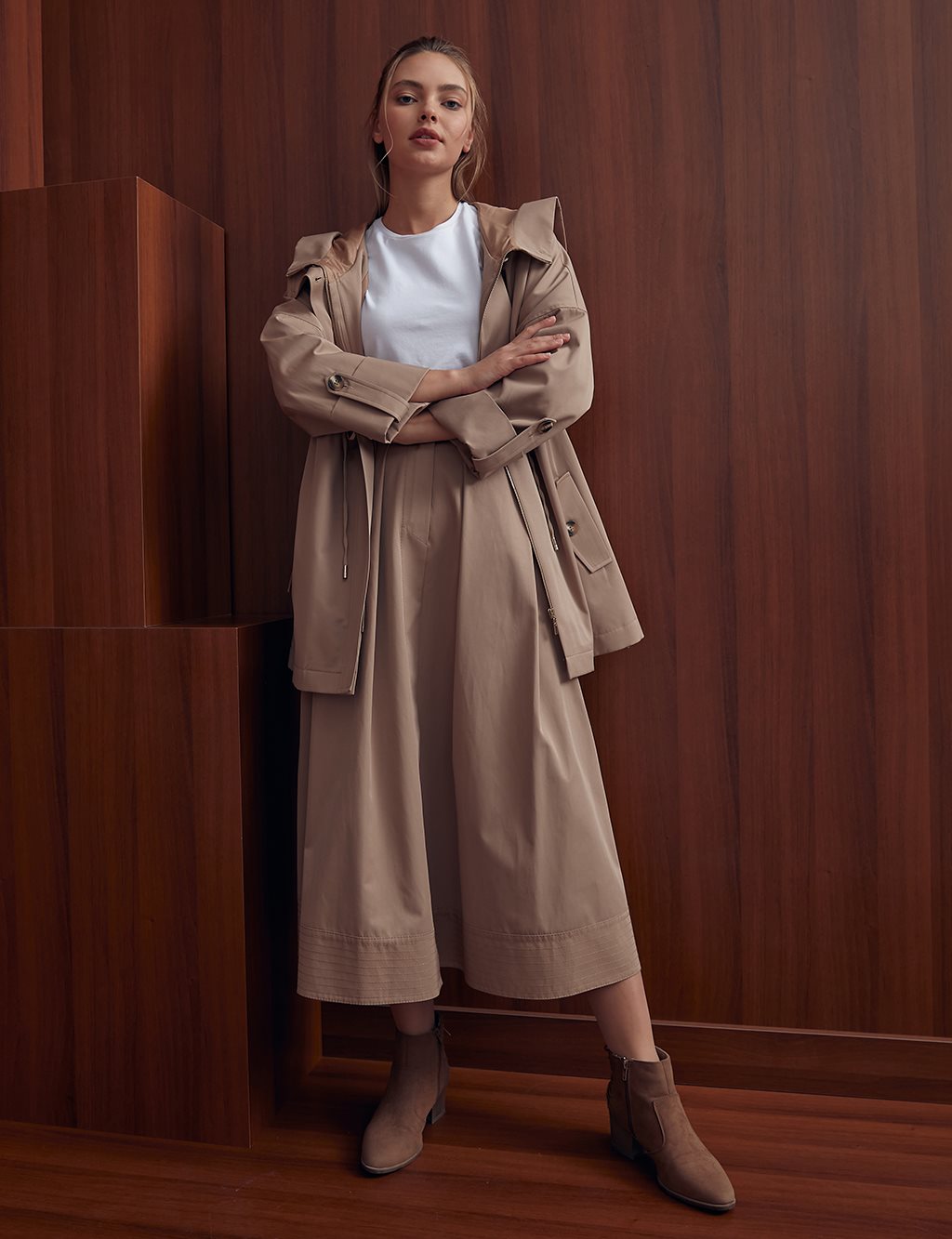  Pleated Skirt With Pockets A20 12041 Beige