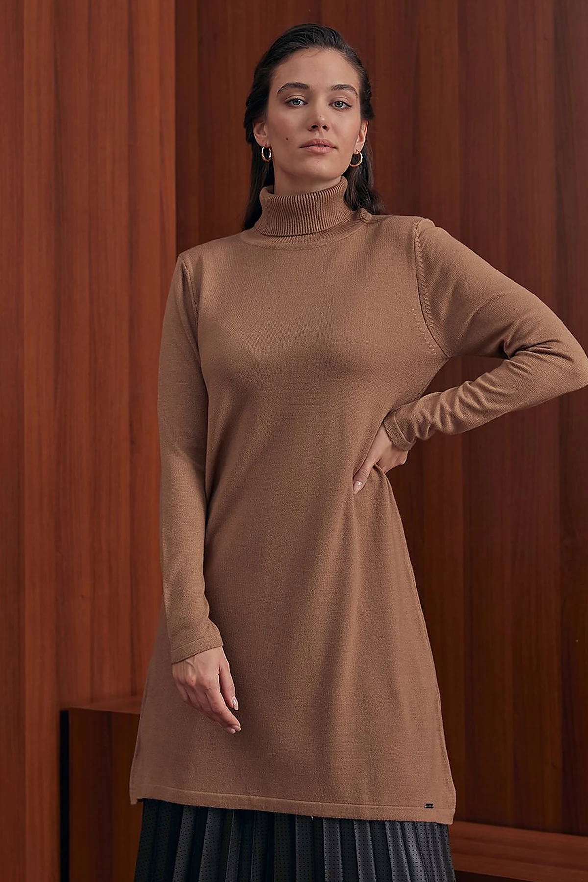 Basic Turtleneck Knitwear Tunic SZ TRK40 Beige