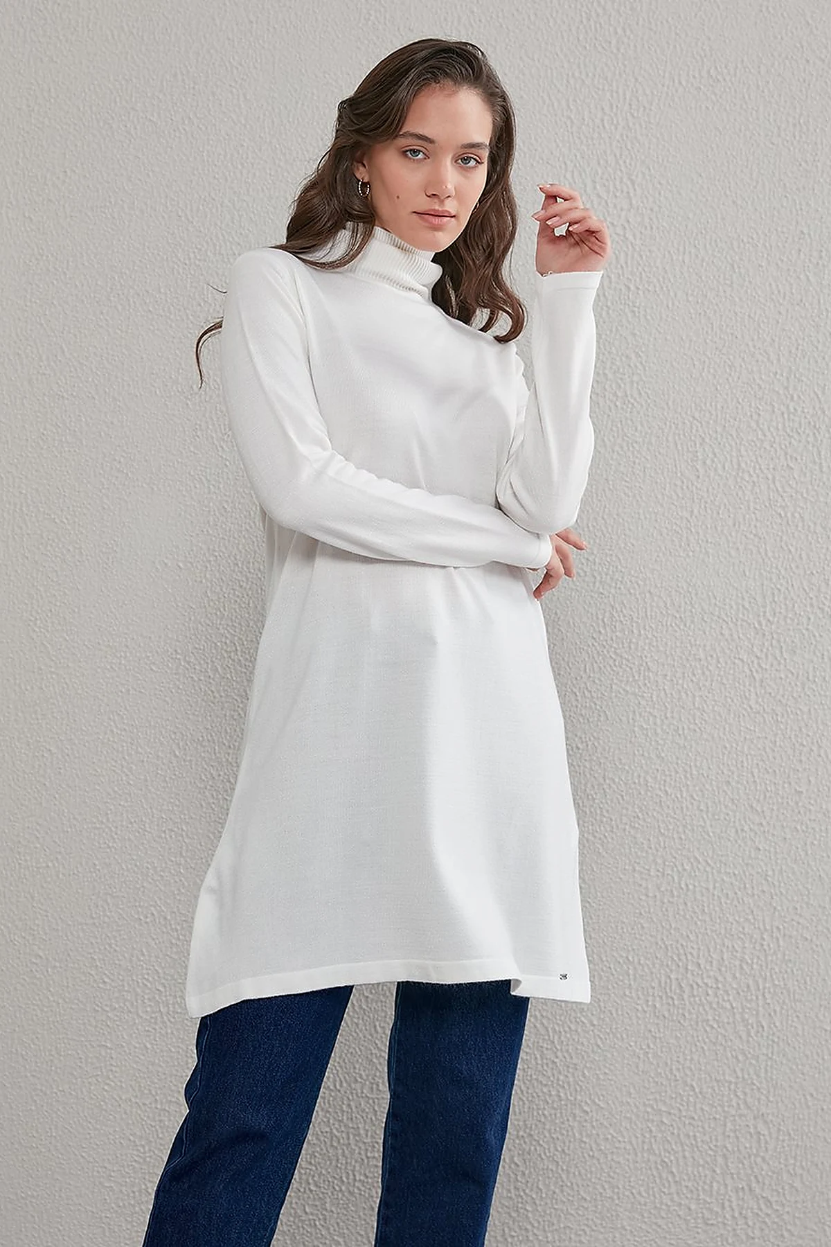Basic Turtleneck Knitwear Tunic SZ TRK40 Ecrue