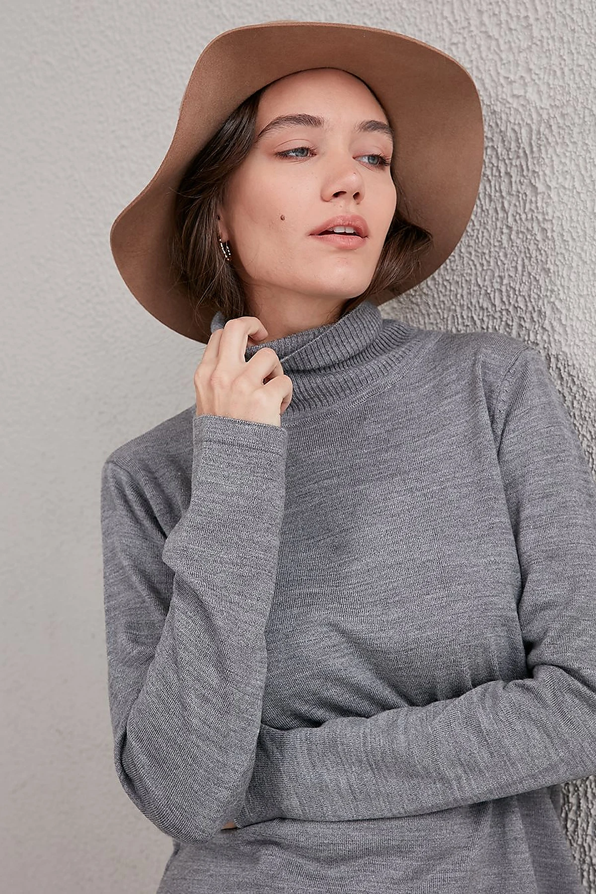 Basic Turtleneck Knitwear Tunic SZ TRK40 Gray