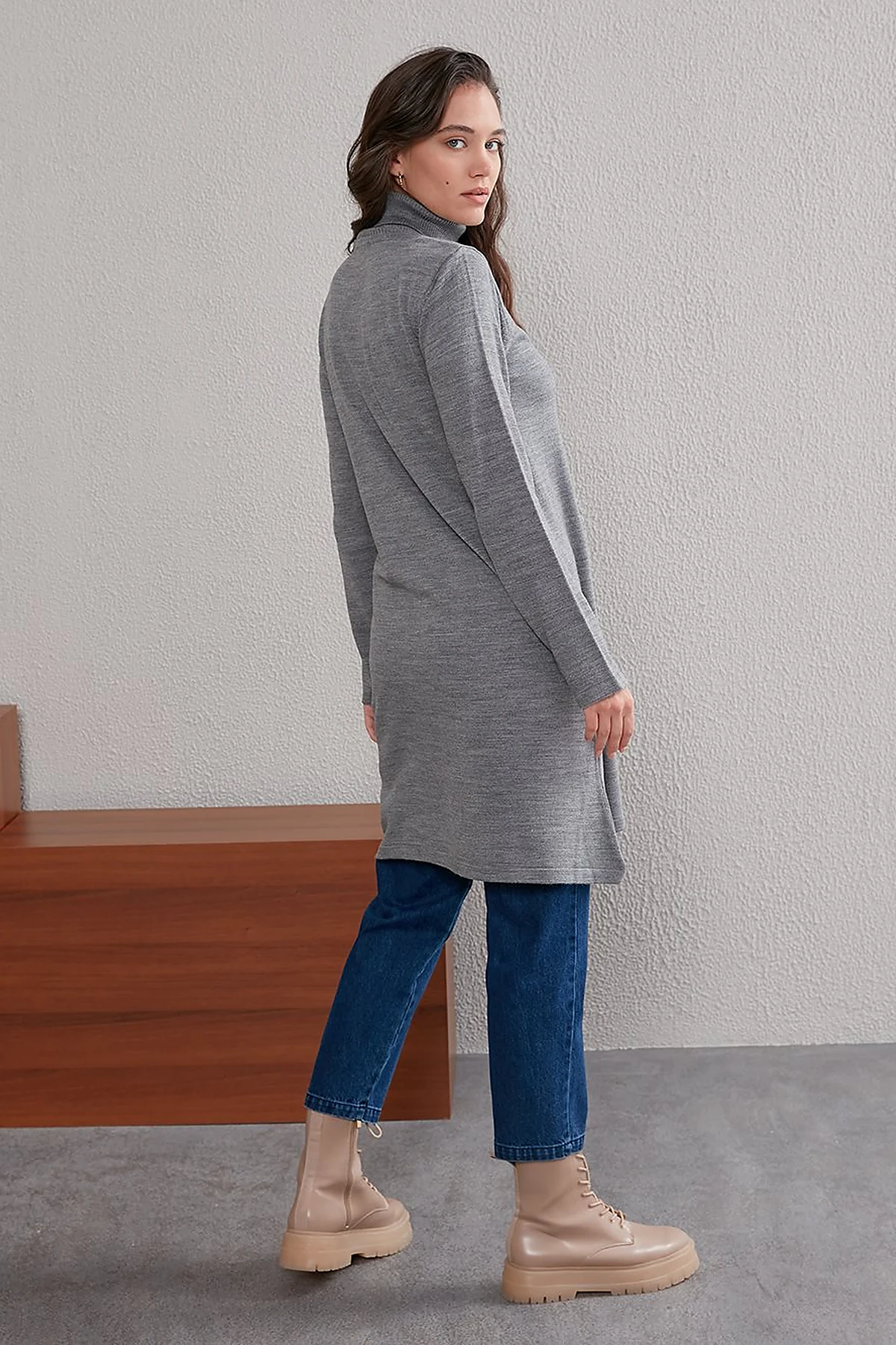 Basic Turtleneck Knitwear Tunic SZ TRK40 Gray