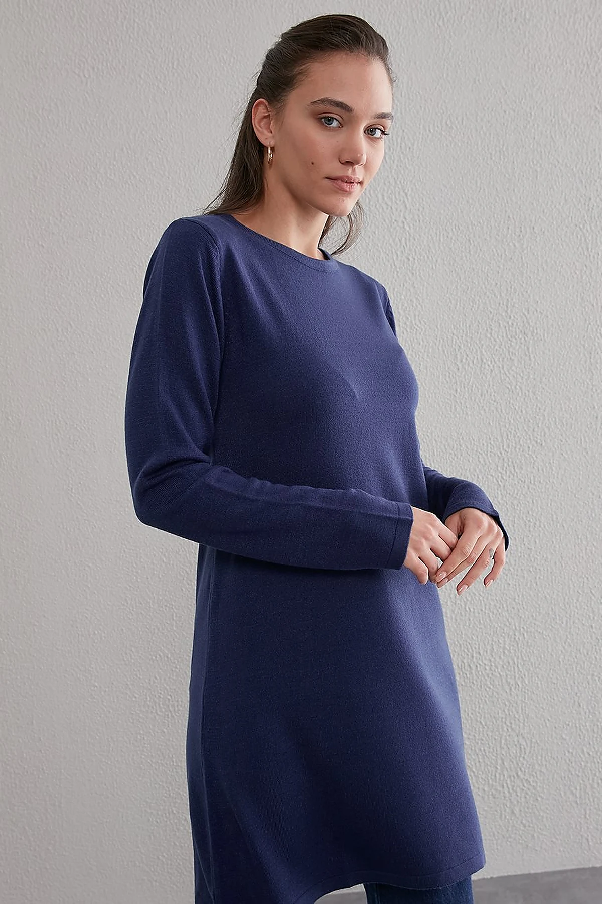 Basic Crew Neck Knit Tunic Indigo