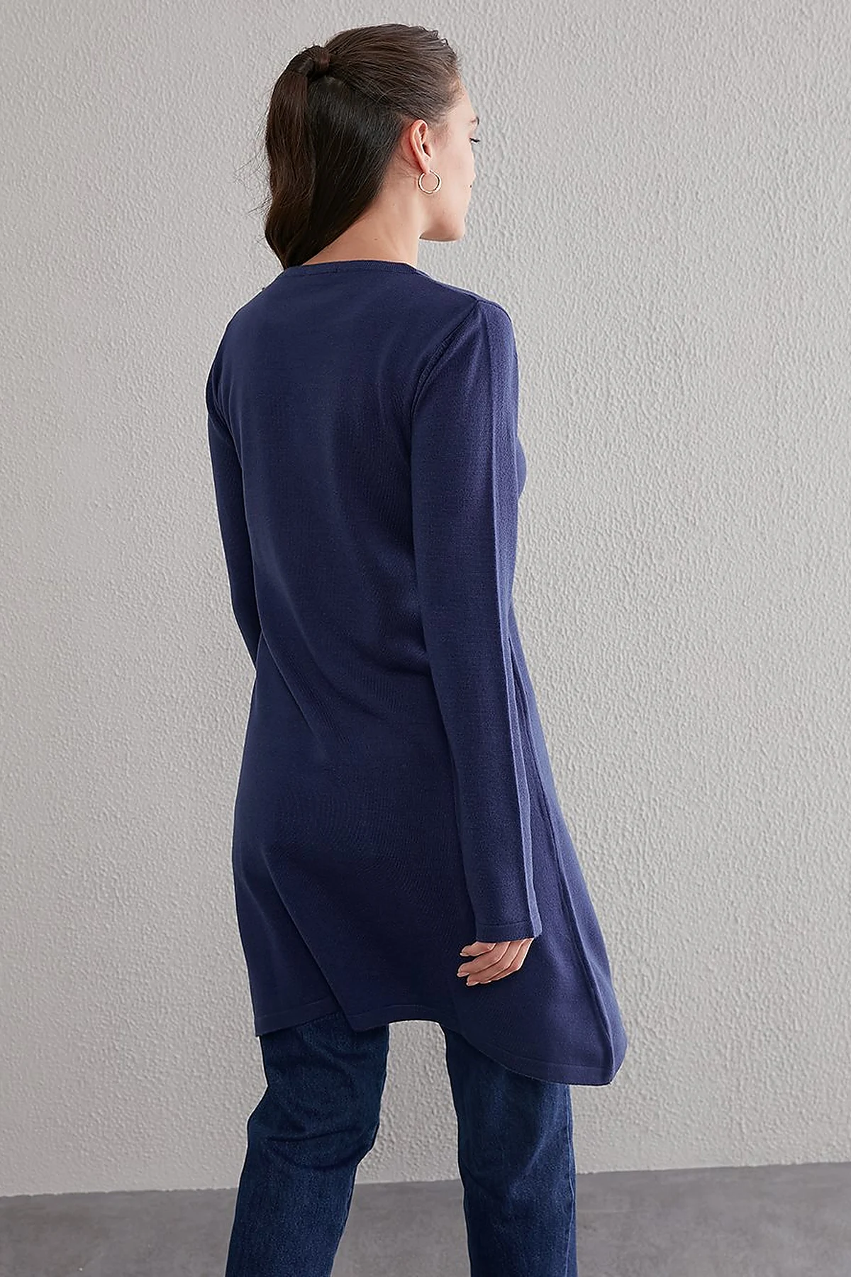 Basic Crew Neck Knit Tunic Indigo