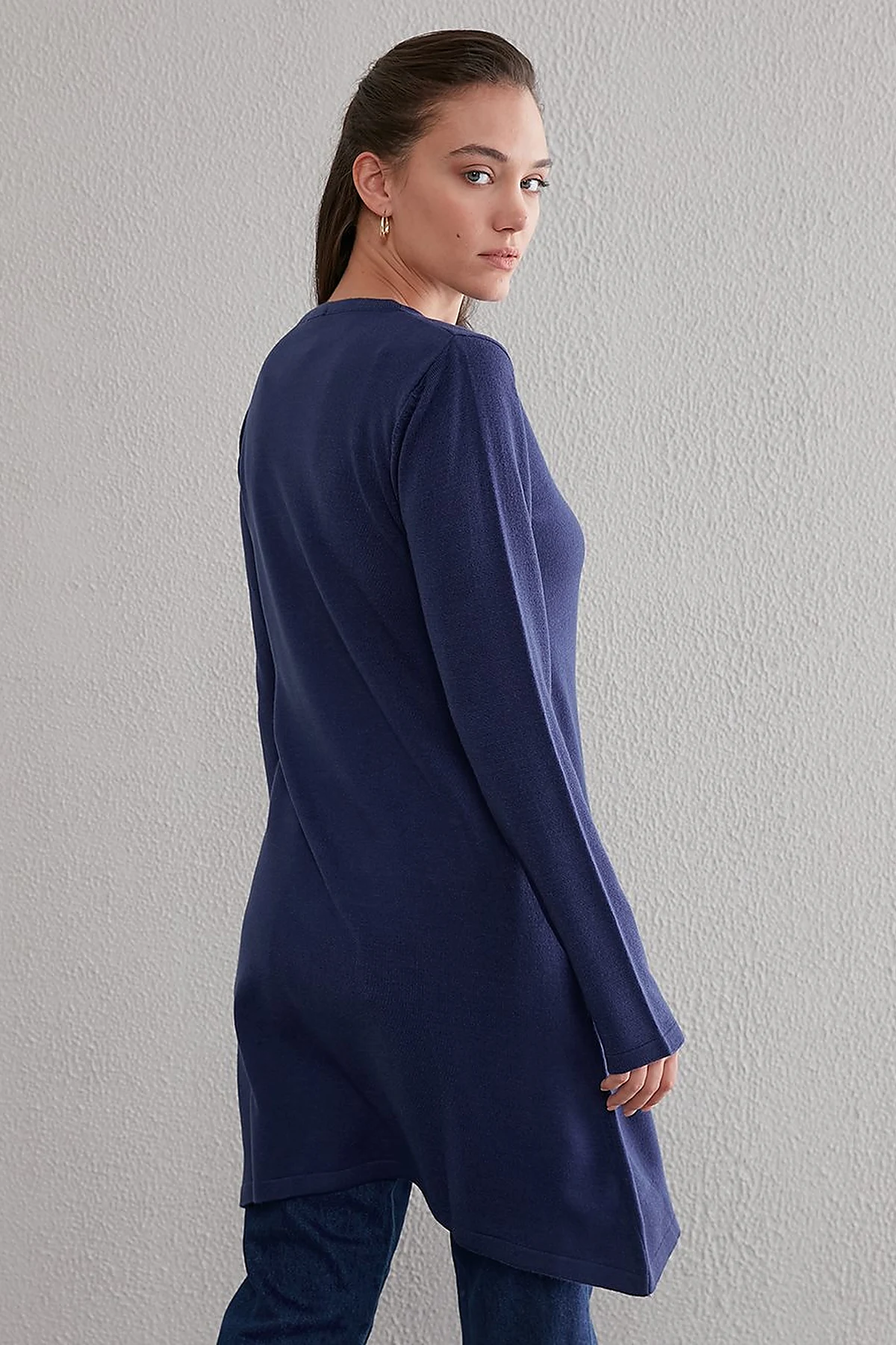 Basic Crew Neck Knit Tunic Indigo