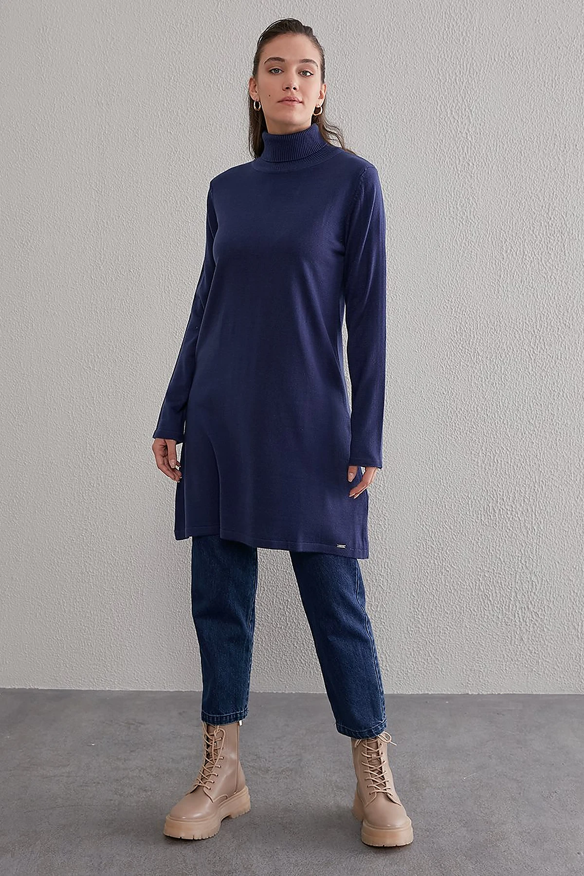 Basic Turtleneck Knitwear Tunic SZ TRK40 Indigo