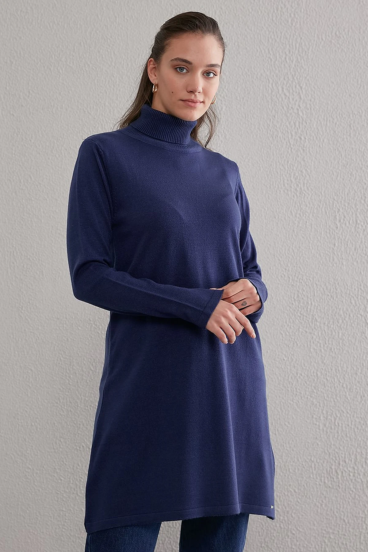 Basic Turtleneck Knitwear Tunic SZ TRK40 Indigo